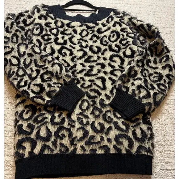 Marc New York Andrew Marc Sweater Womens Medium Beige Leopard Knit Pullover - Picture 7 of 8